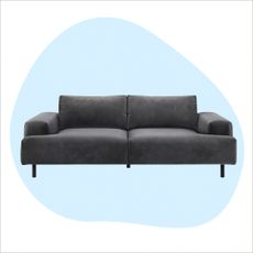 The best sofa as tried and tested by Ideal Home on a blue background