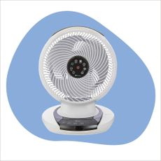 Meaco fan on a white and blue background