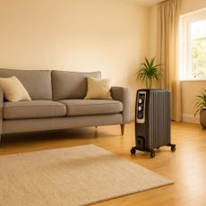 black oil-filled radiator in living room